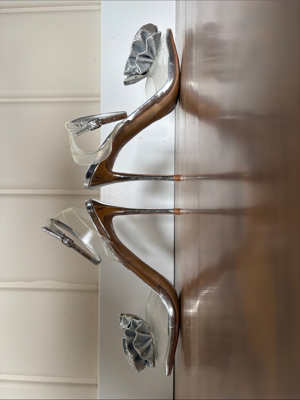 Marc Fisher Silver Ruffle-Flower Ankle-Strap Heels - Picture 5 of 7